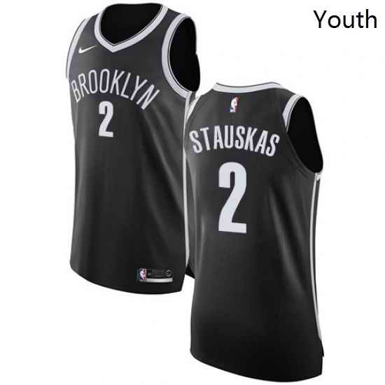 Youth Nike Brooklyn Nets 2 Nik Stauskas Authentic Black Road NBA Jersey Icon Edition
